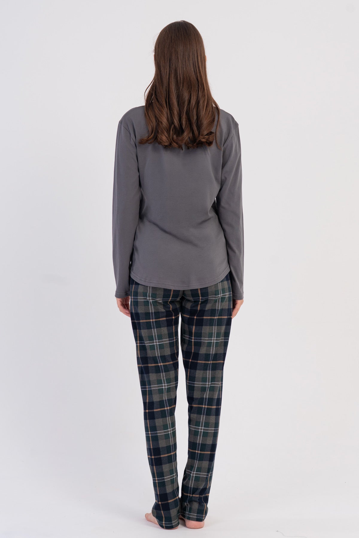 KADIN P.SUPREM O YAKA UZUN KOL ETEGI OVAL PIJAMA TAKIM - FUME