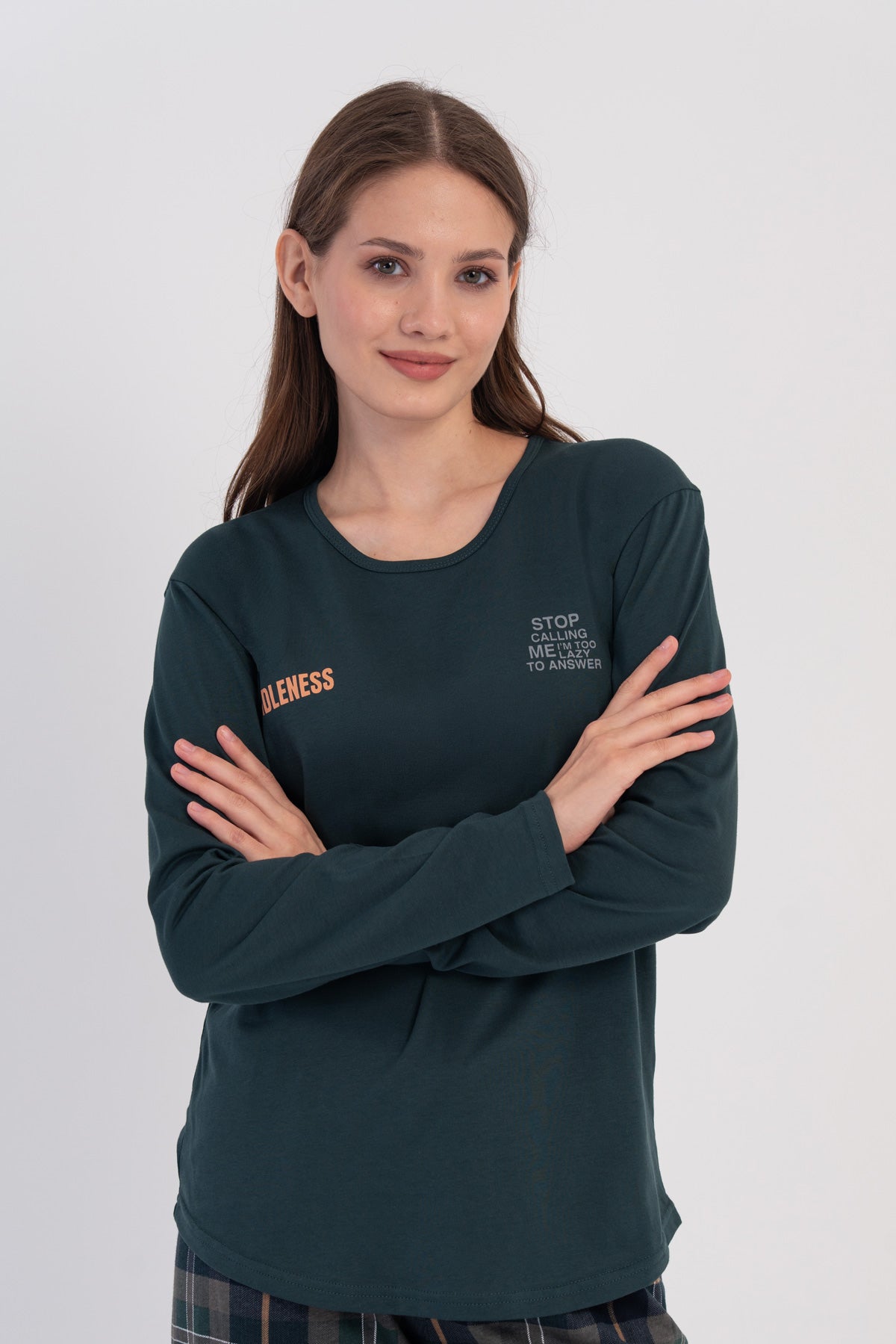 KADIN P.SUPREM O YAKA UZUN KOL ETEGI OVAL PIJAMA TAKIM - YESIL