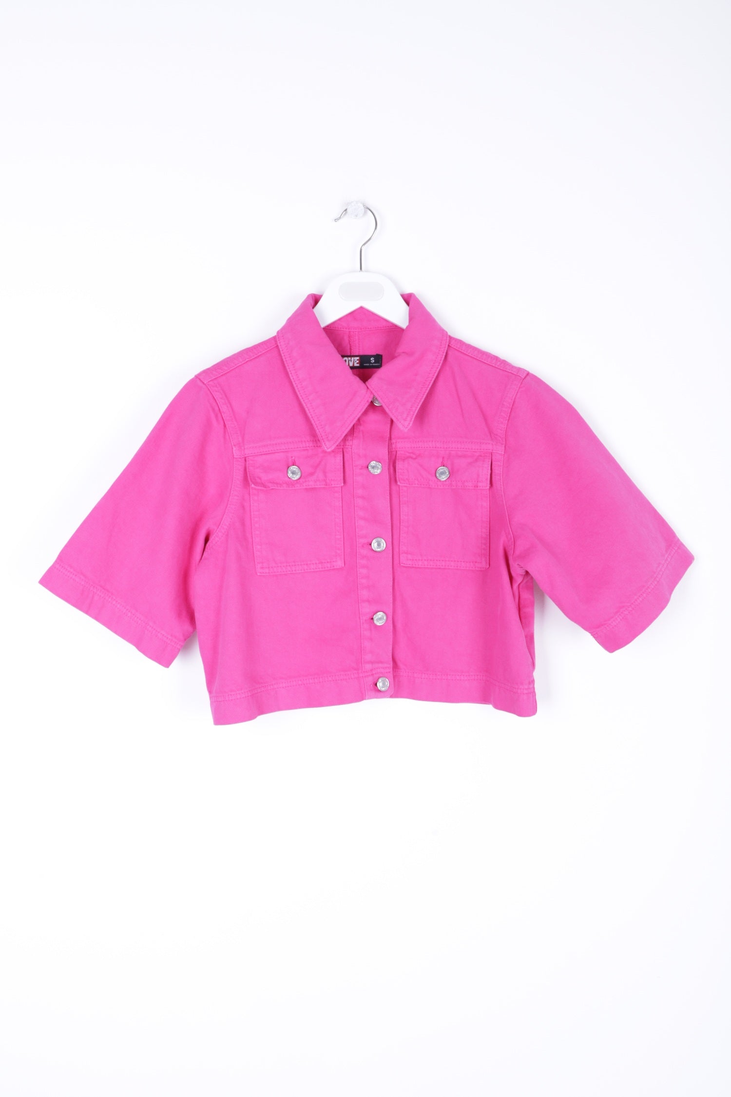 Kısa Kollu Düğmeli Kısa Kot Ceket - Fuşya - (S-XL) - 6