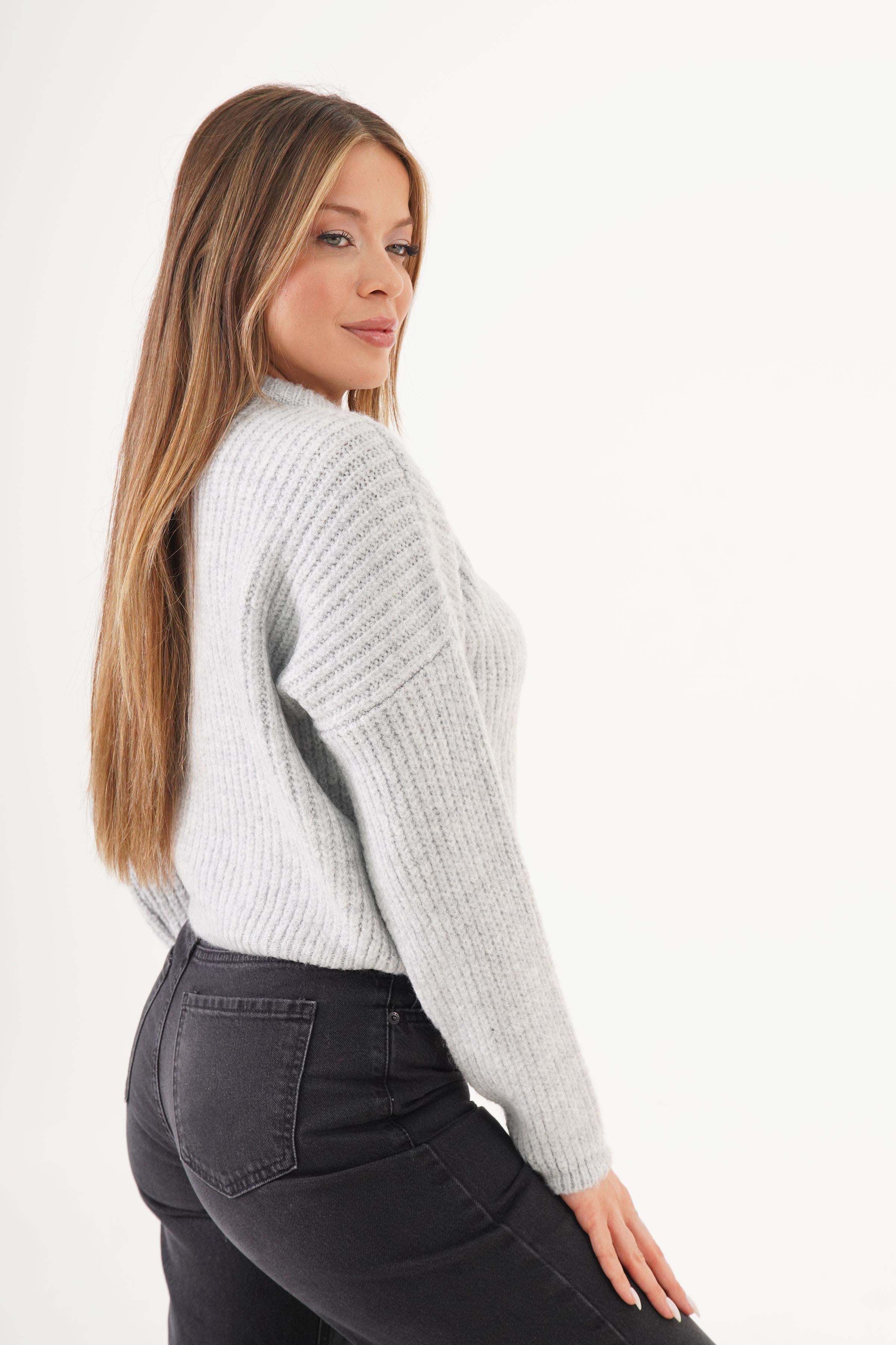 Bisiklet Yaka Basic Toptan Gri Kazak