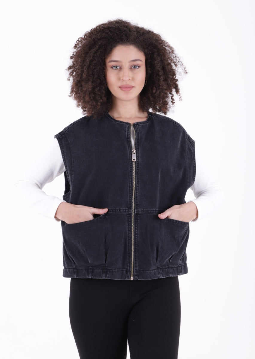 Fermuarlı Oversize Kot Yelek - Düz Antrasit - (S+L+4) - 5