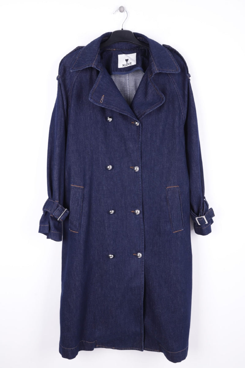 Kruvaze Yaka Kemerli Oversize Uzun Trençkot - Slaplı Lacivert - (S+L+4) - 6