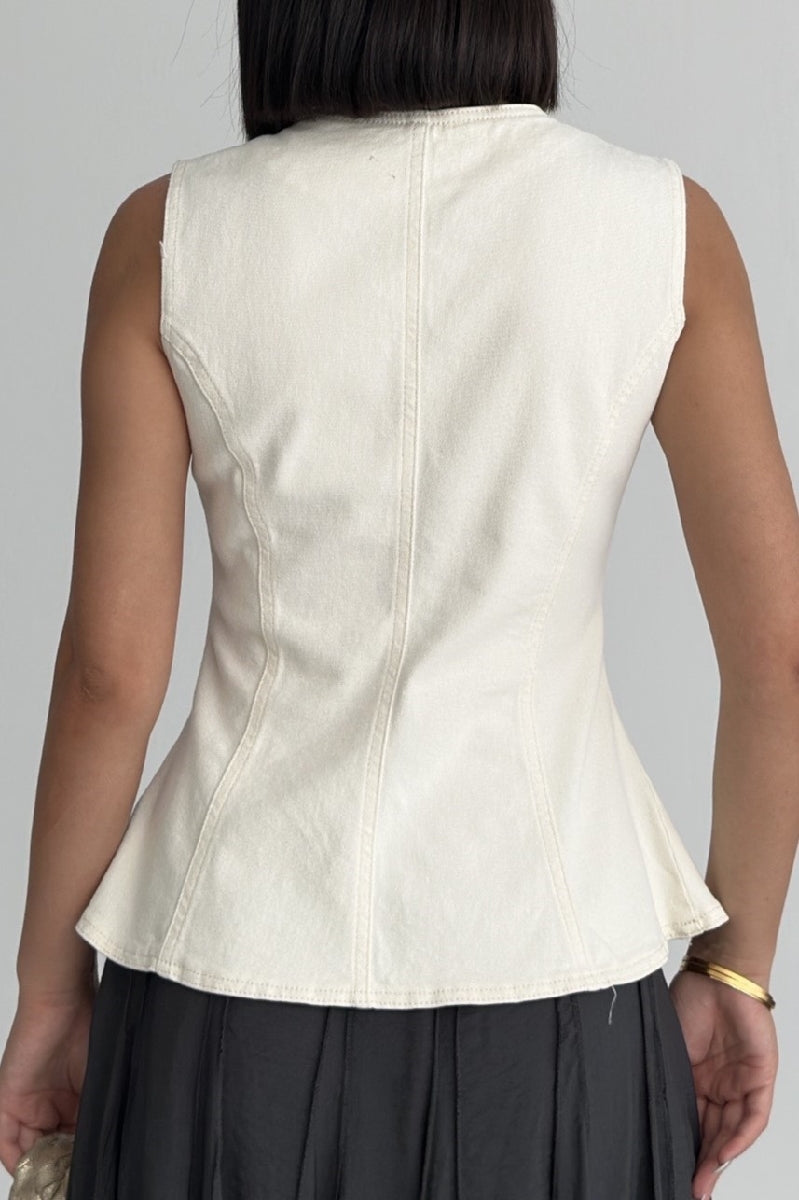 Belden Oturtmalı Düğmeli Kot Yelek - Naturel - (S-XL) - 4