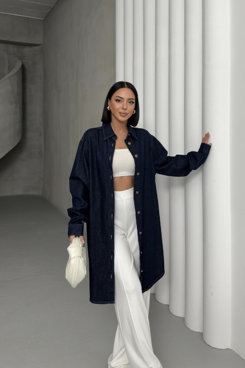 Balon Kollu Düğmeli Gömlek - Slaplı Lacivert - (S+L+3) - 2