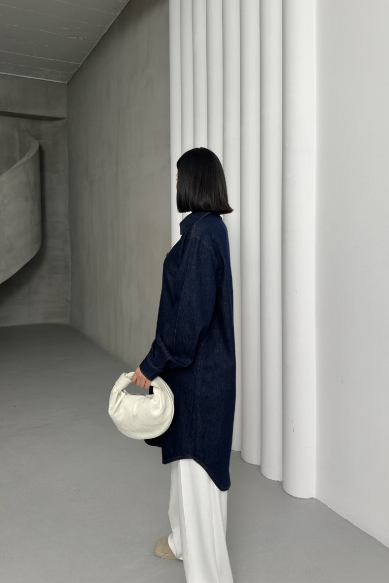 Balon Kollu Düğmeli Gömlek - Slaplı Lacivert - (S+L+3) - 3