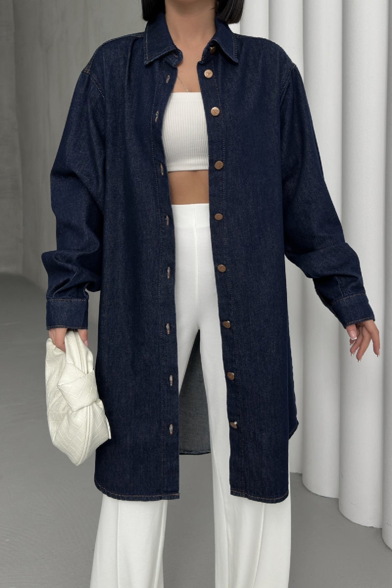 Balon Kollu Düğmeli Gömlek - Slaplı Lacivert - (S+L+3) - 5