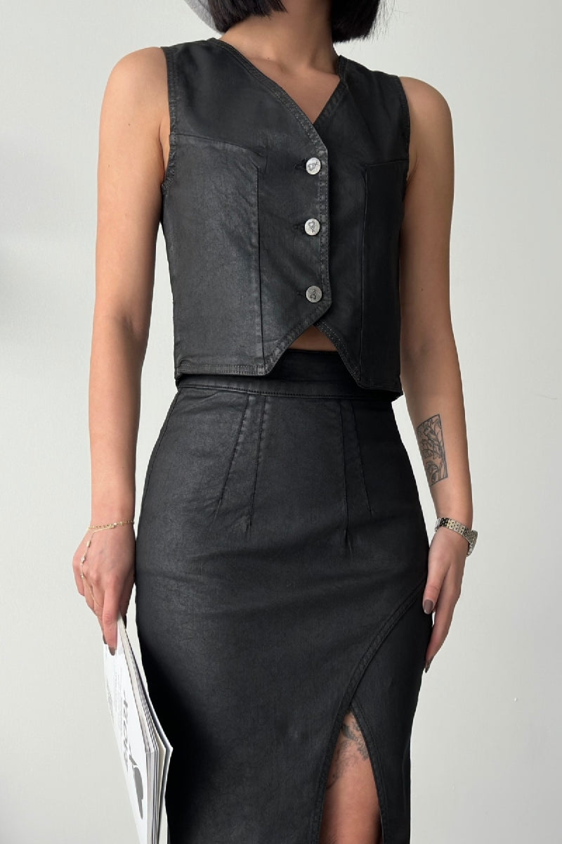 Düğmeli Yelek - Siyah - (S-XL-6) - 3