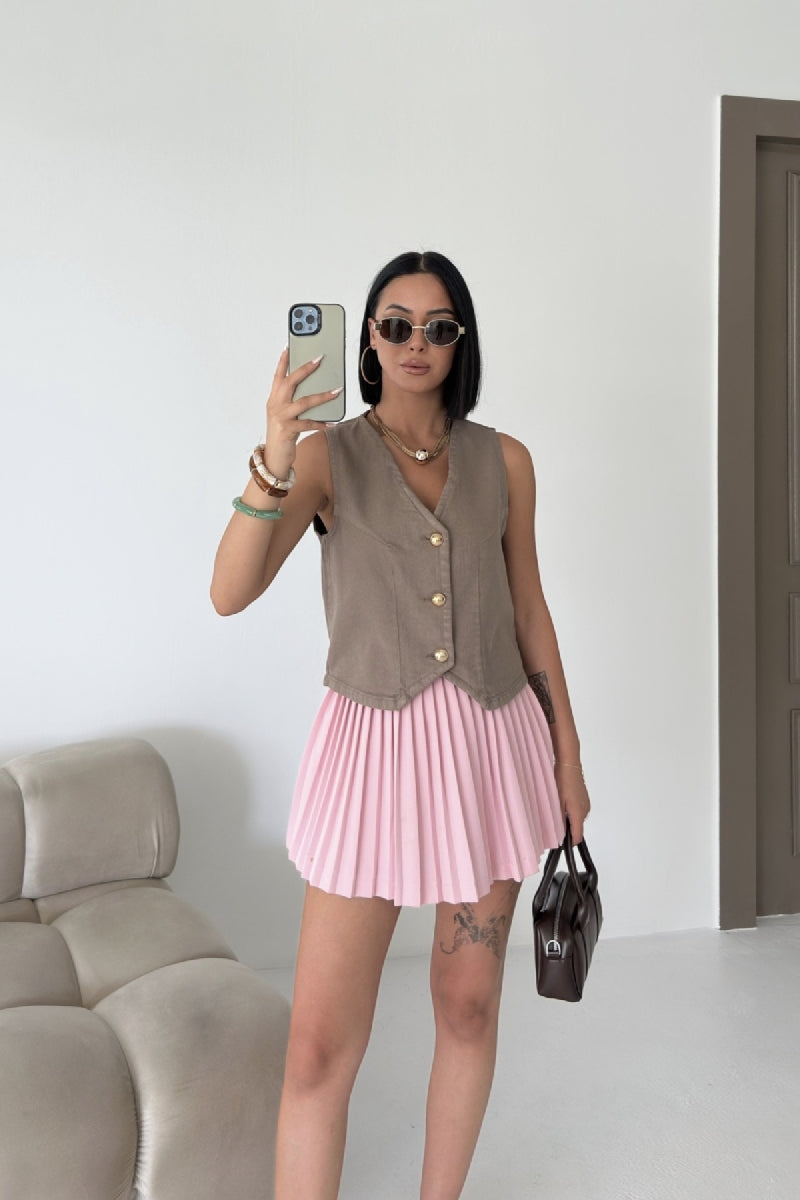 Düğmeli Yelek - Toprak - (S-XL) - 5