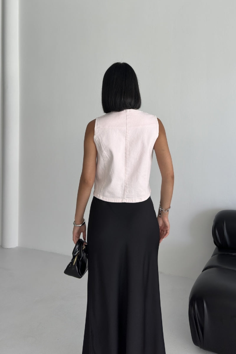 Düğmeli Yelek - Pudra Pembe - (S-XL) - 4
