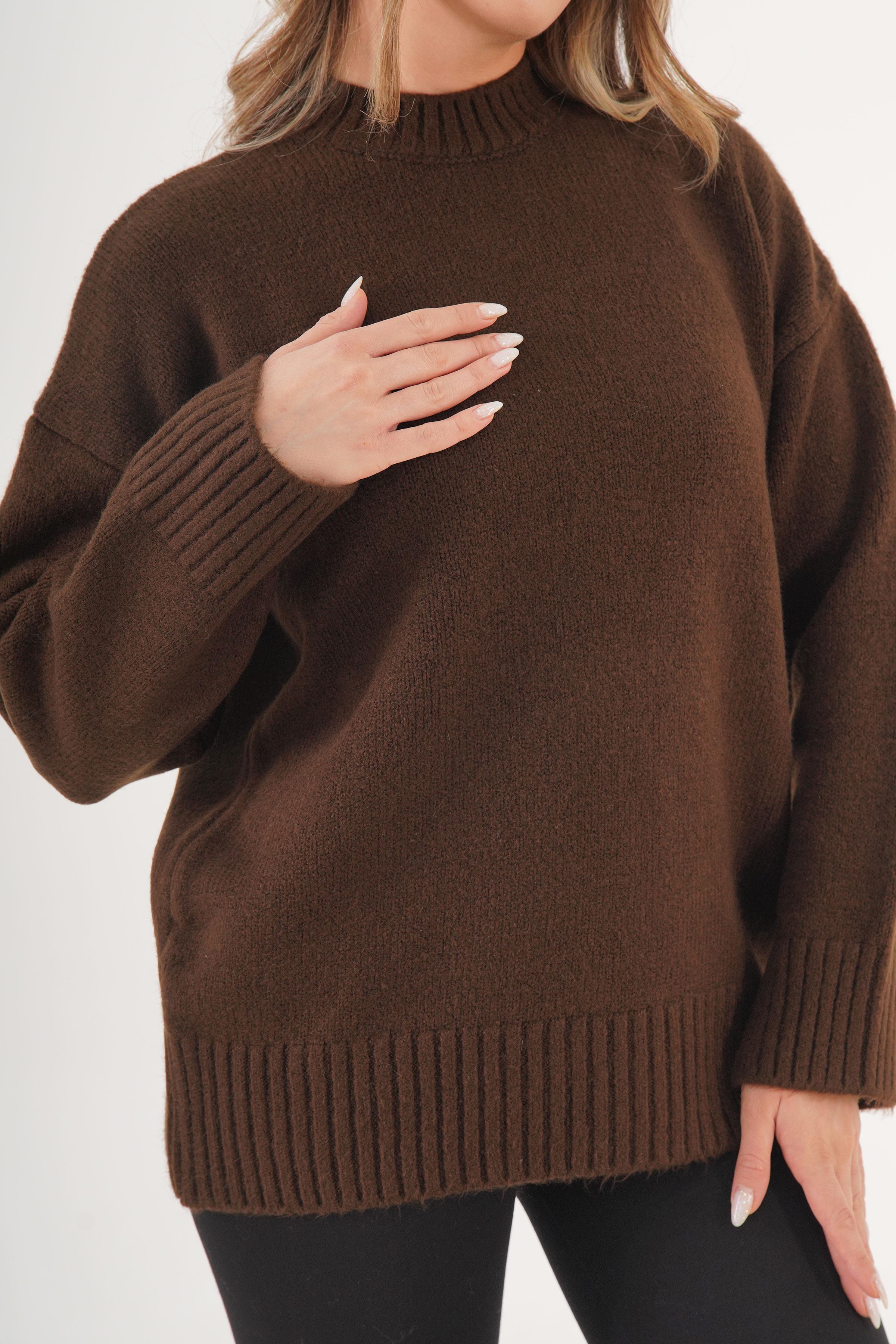 Ribana Detaylı Basic Toptan Kahve Kazak