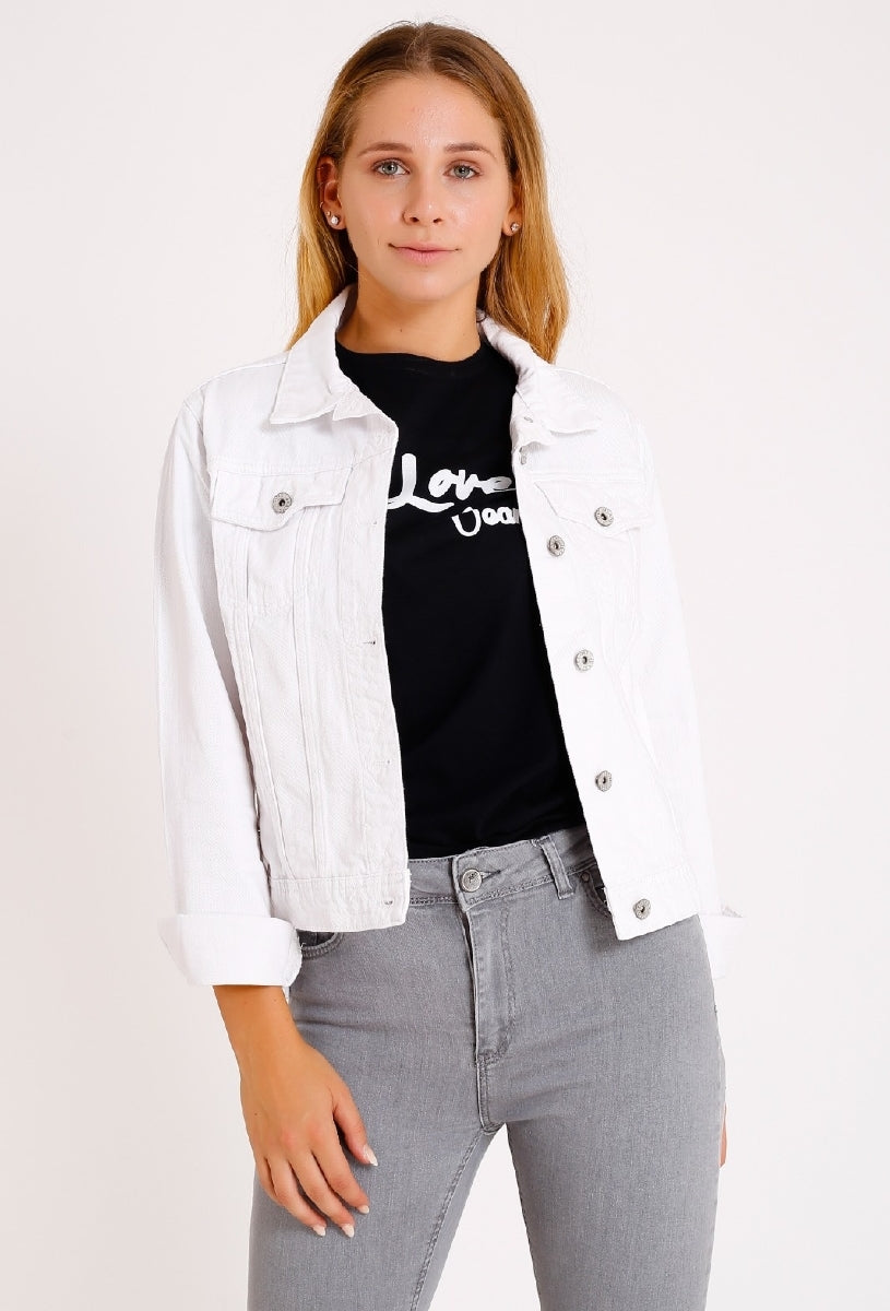 Klasik Kısa Kot Ceket - Beyaz - (S-XL-6) - 4