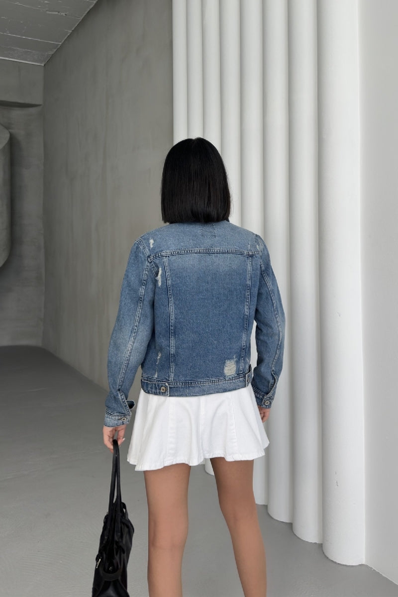 Kısa Kot Ceket - Koyu Mavi Kot - (S-XL-6) - 3