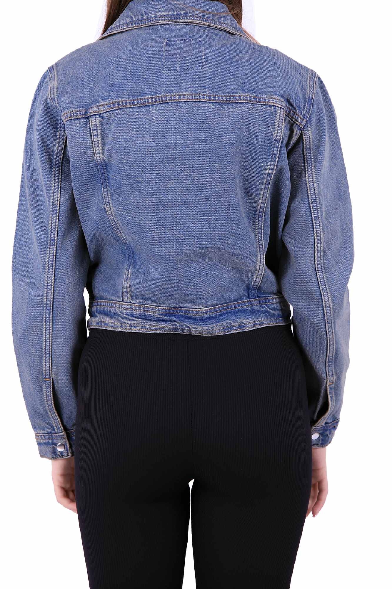 Beli Kemerli Fermuarlı Kısa Ceket - Orta Mavi ve Tintli - (S-XL-6) - 3