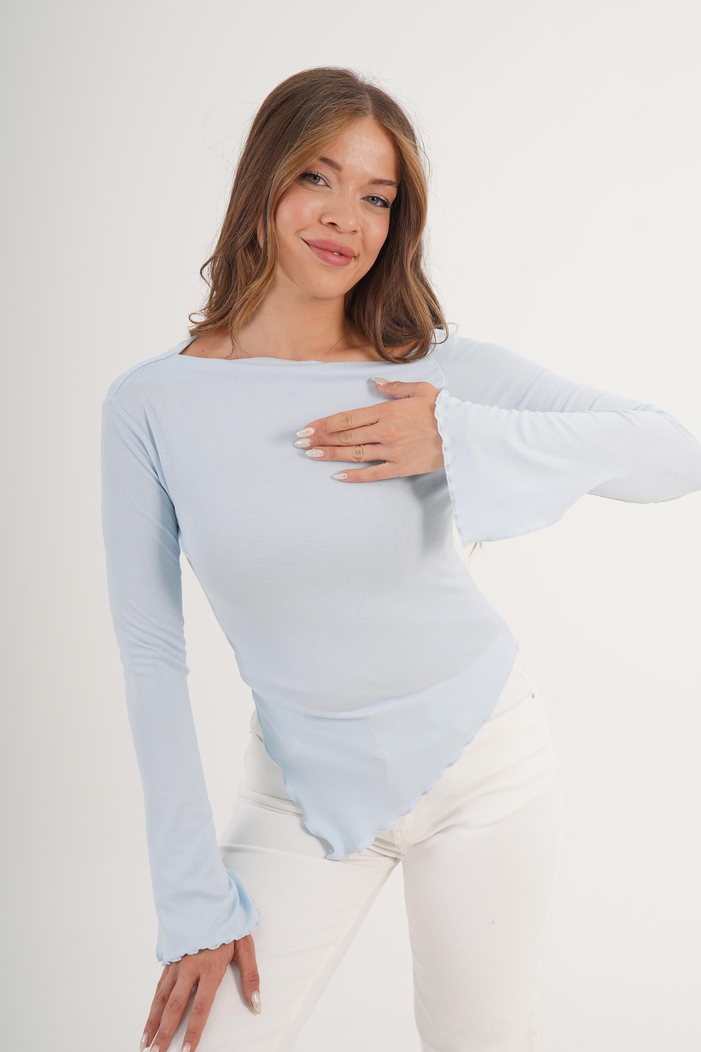 Asimetrik Kesim Toptan Bebe Mavisi Basic Bluz
