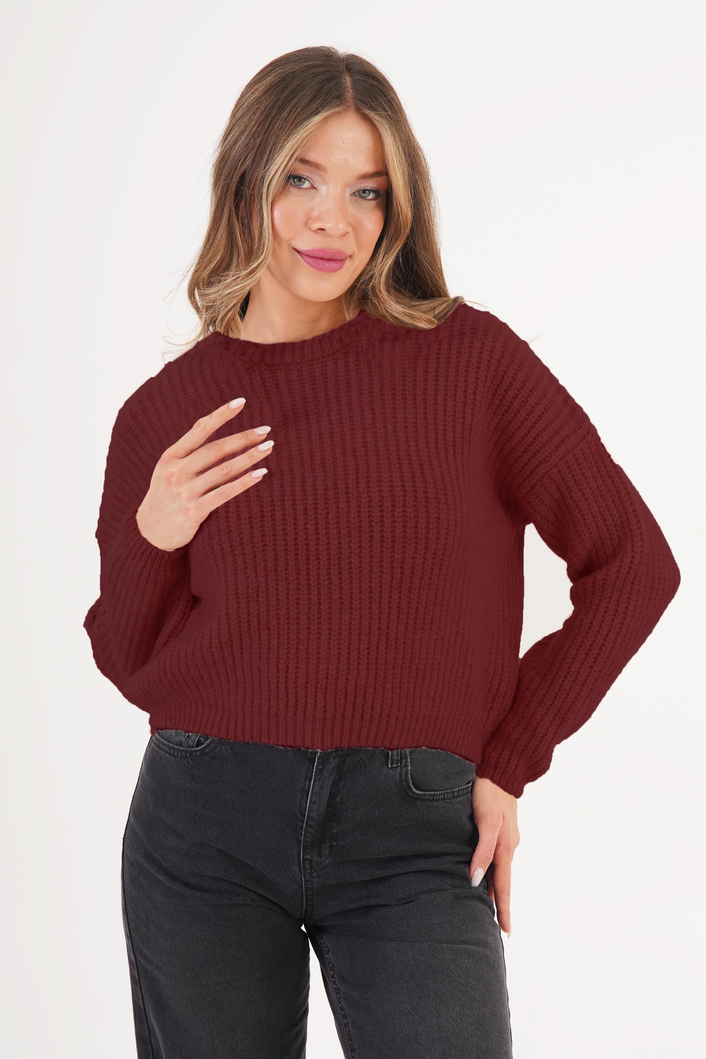 Bisiklet Yaka Basic Toptan Bordo Kazak