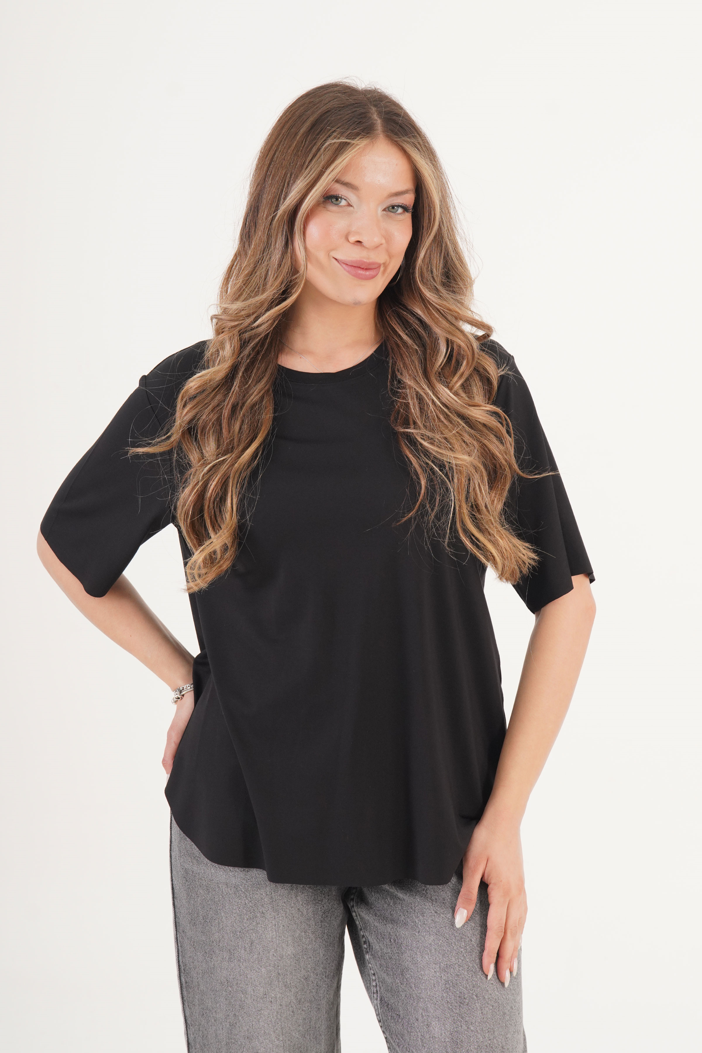 Dikişsiz Bisiklet Yaka Toptan Siyah Tişört Siyah S