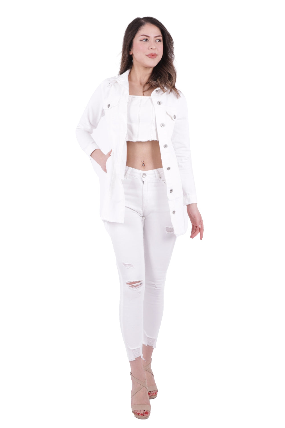Altı Püsküllü Boyfriend Kot Ceket - Beyaz - (S-XL-6) - 3