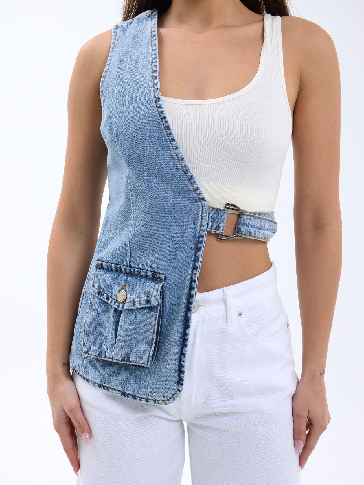 6838 ASYMMETRIC DENIM VEST-MAVİ