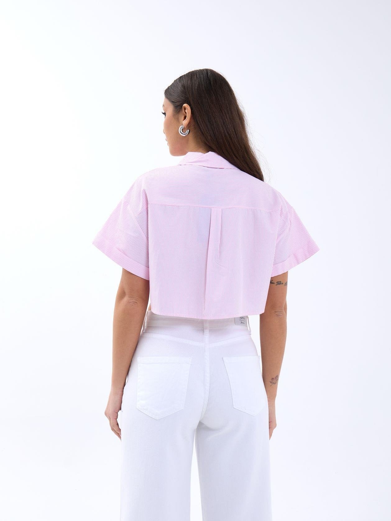 6882 BLUZ-PEMBE ÇİZGİLİ