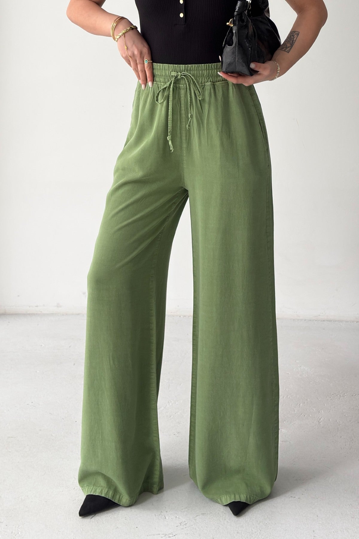 Lastikli Palazzo Pantolon HS708 - Açık Fıstık - (S-XL) - 6