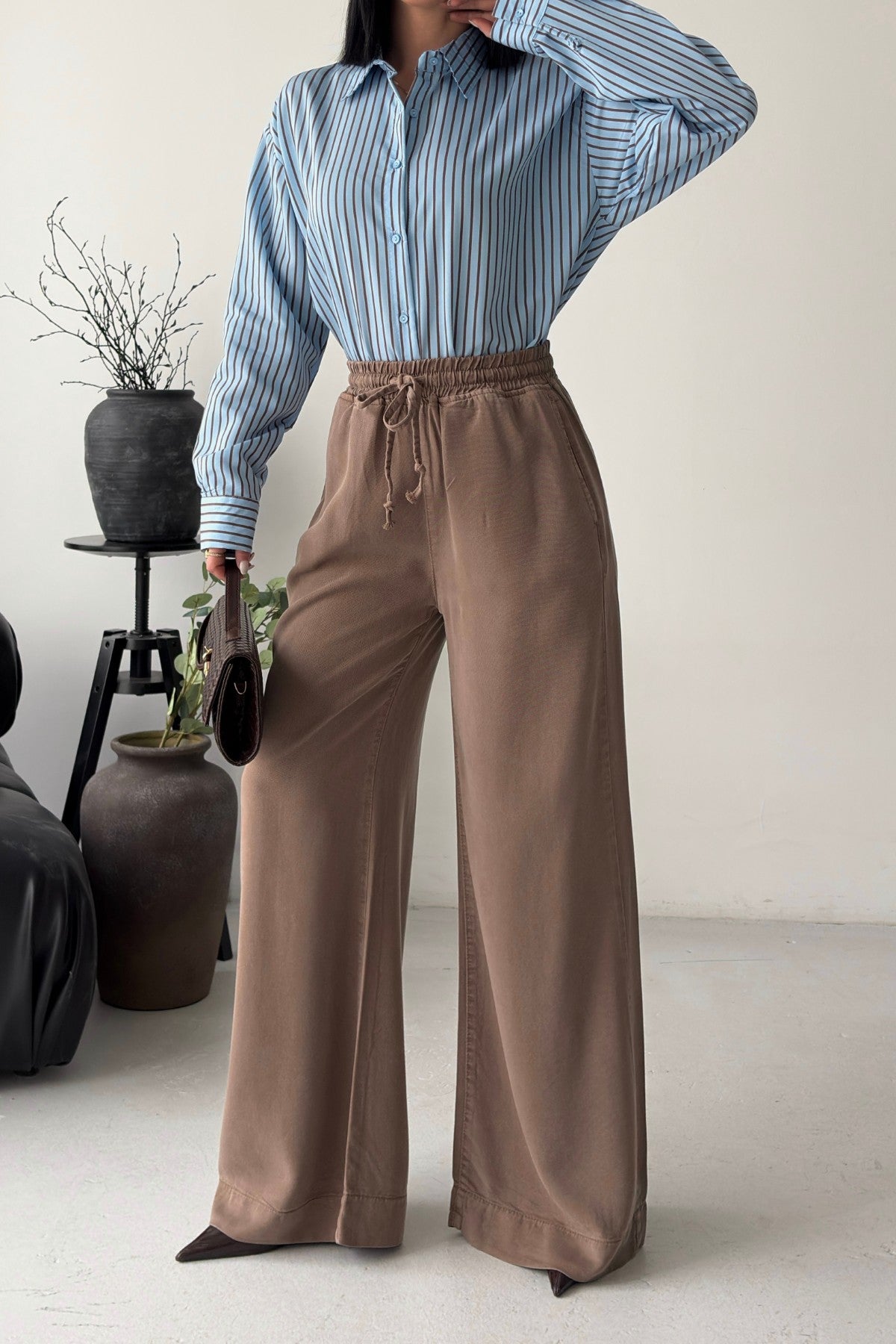 Lastikli Palazzo Pantolon 7150 - Toprak - (36-42-4) - 6