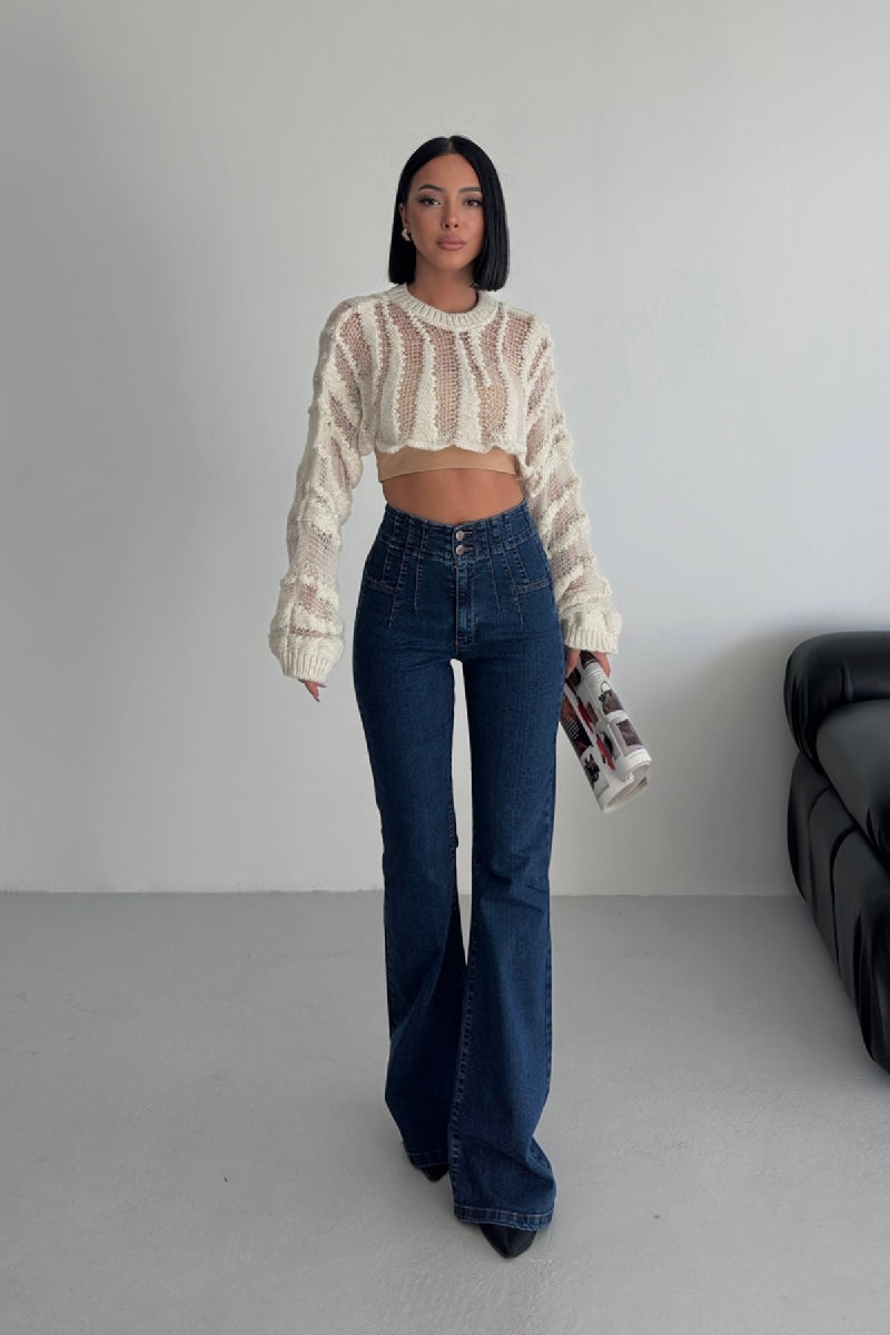 Pensli İspanyol Kot Pantolon 7021 - Düz Koyu Rins - (27-32) - 6