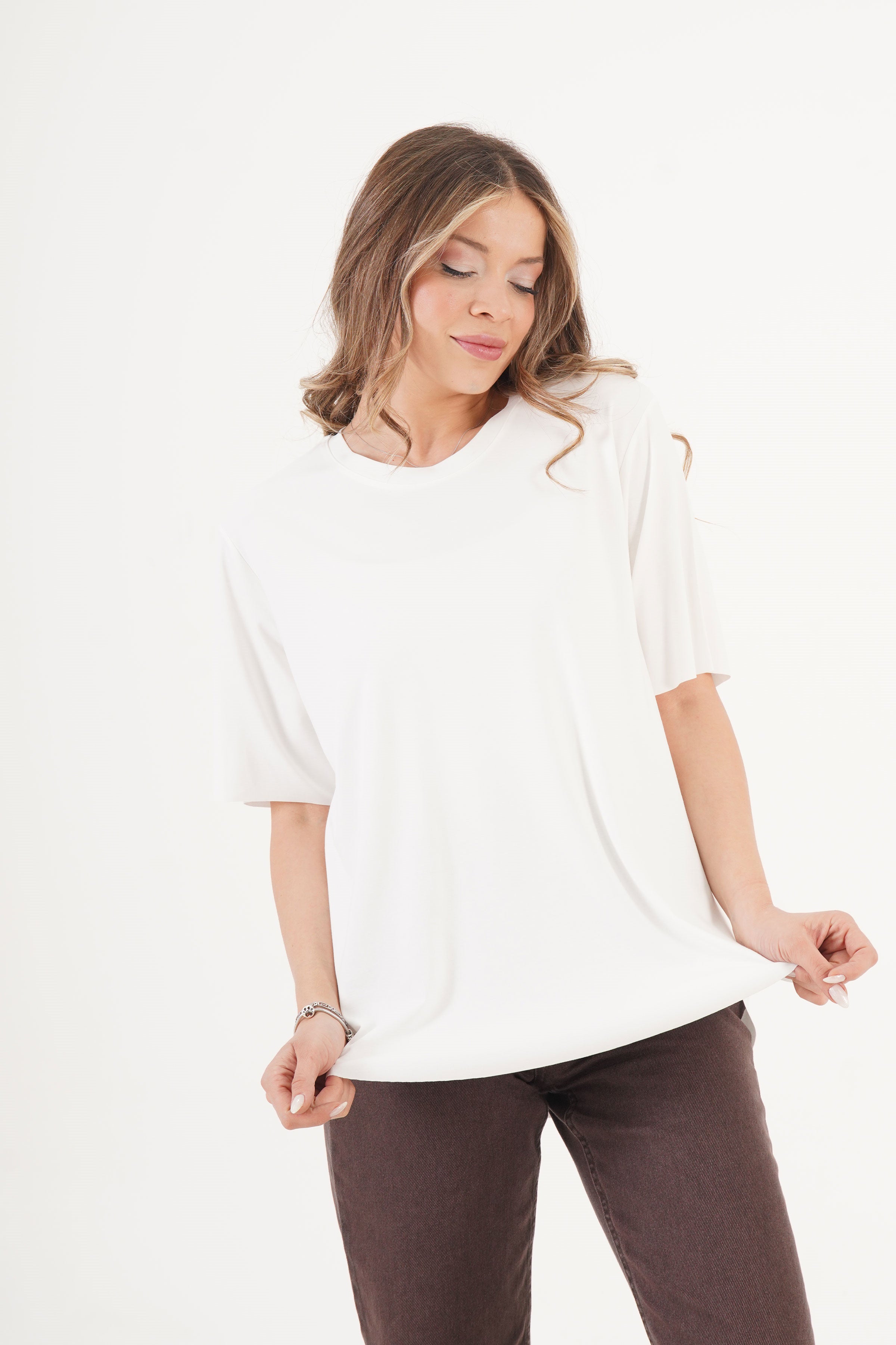 Dikişsiz Bisiklet Yaka Toptan Beyaz Tişört Beyaz S