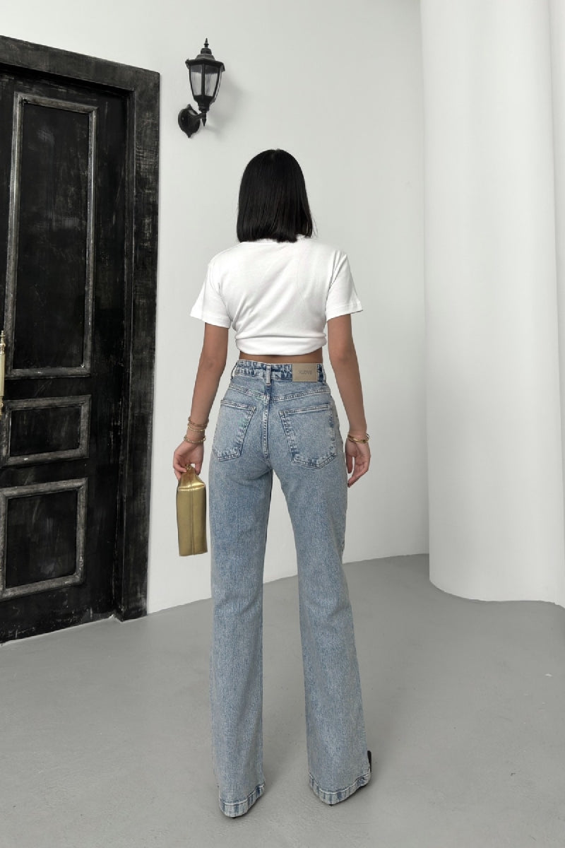 Relax Palazzo Kot Pantolon - Açık Mavi ve Tintli - (28-33) - 4