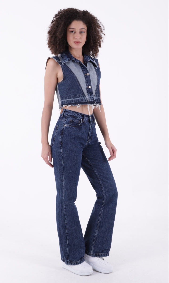 Relax Palazzo Kot Pantolon - Düz Koyu Rins - (26-31) - 5