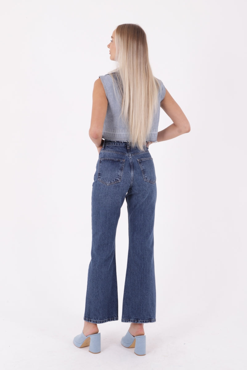 Palazzo Relax Kot Pantolon - Koyu Mavi Kot - (26-31) - 3