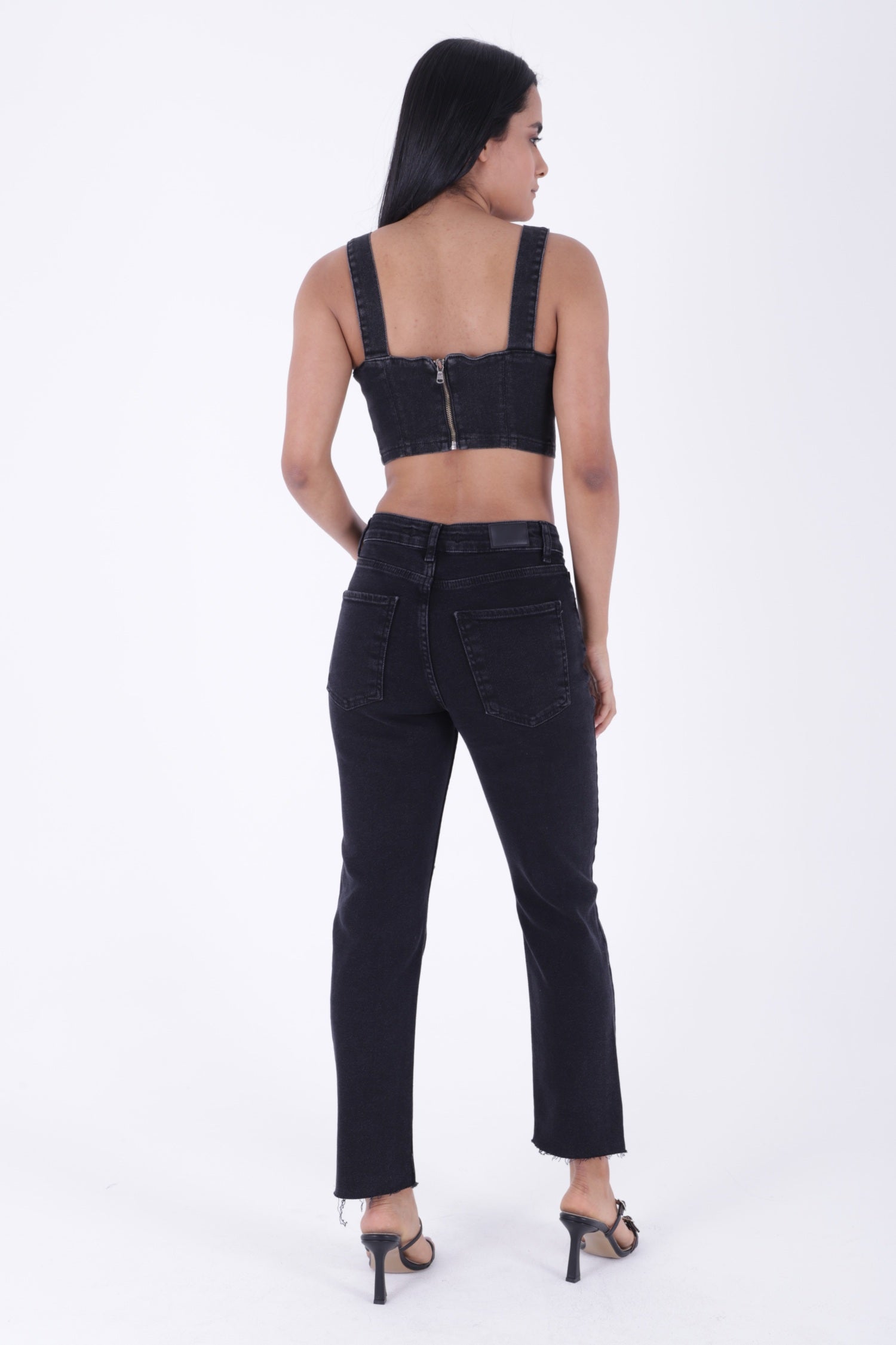 Damla Taşlı Mom Fit Kot Pantolon - Düz Antrasit - (26-31) - 4