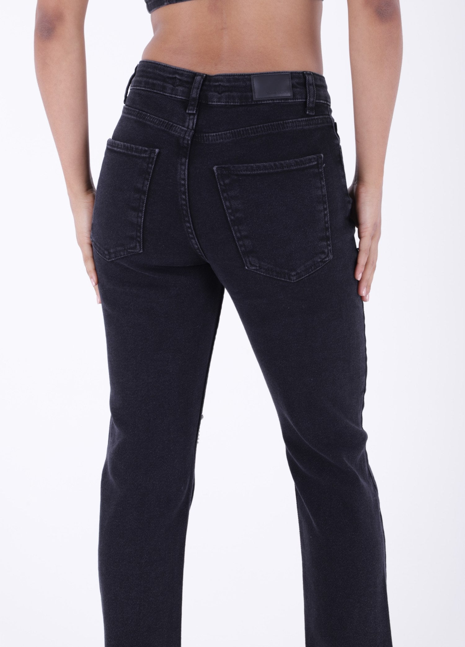 Damla Taşlı Mom Fit Kot Pantolon - Düz Antrasit - (26-31) - 6