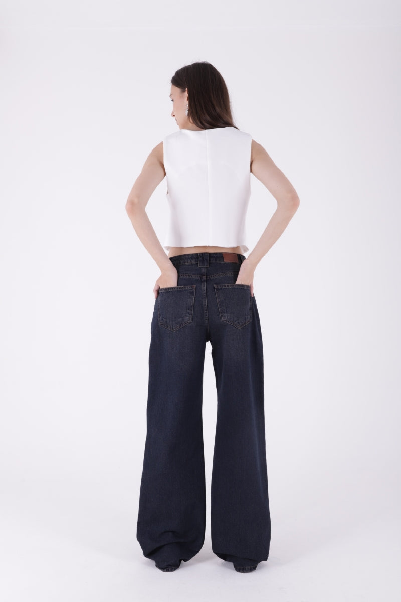 Bol Paça Baggy Relax Kot Pantolon - Koyu Mavi Yoğun Tint - (26-29) - 3