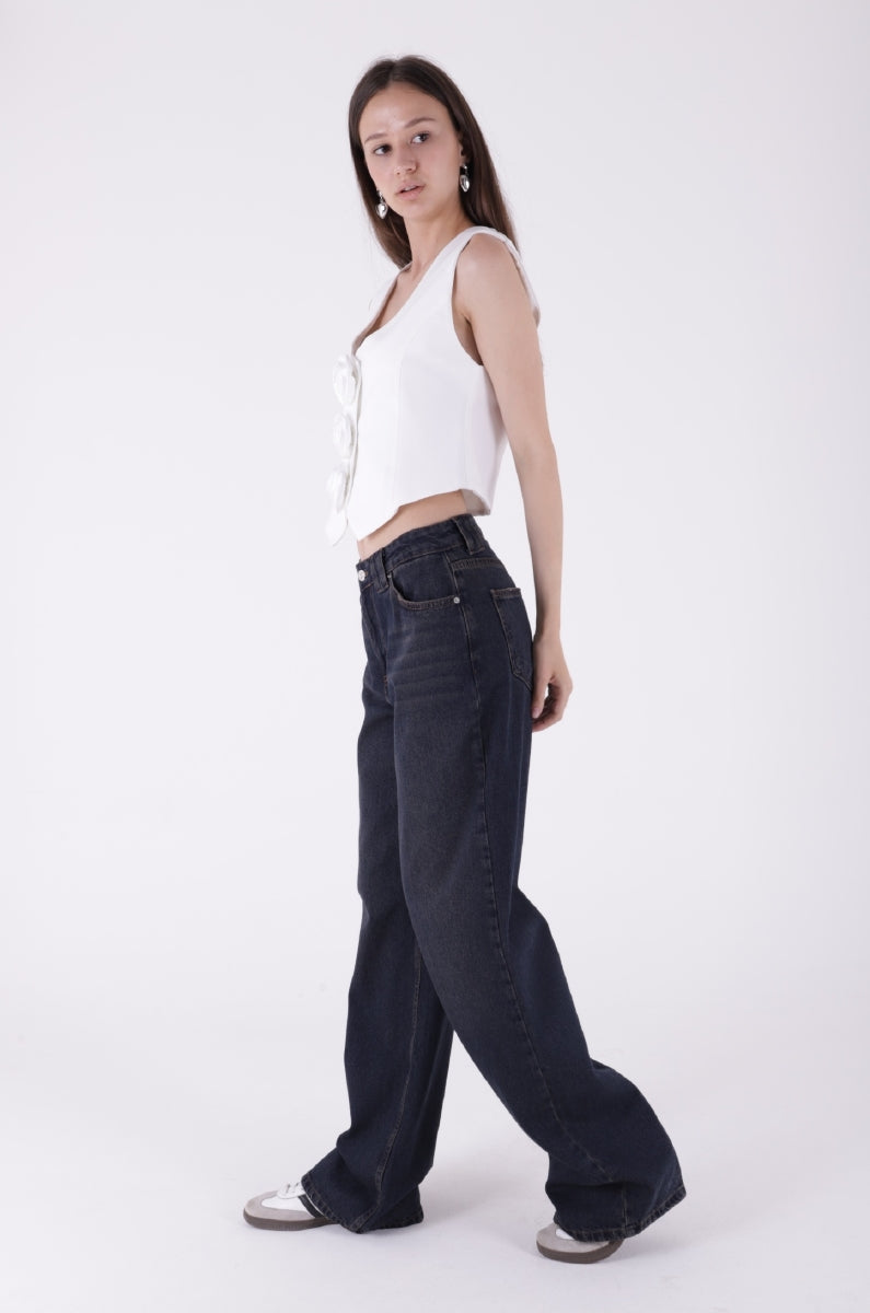 Bol Paça Baggy Relax Kot Pantolon - Koyu Mavi Yoğun Tint - (26-29) - 4