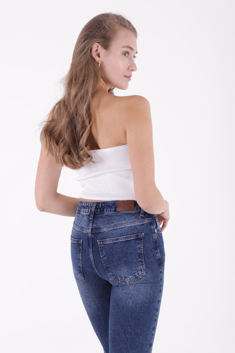 Yüksel Bel Straight Kot Pantolon - Koyu Mavi Kot - (28-33) - 5