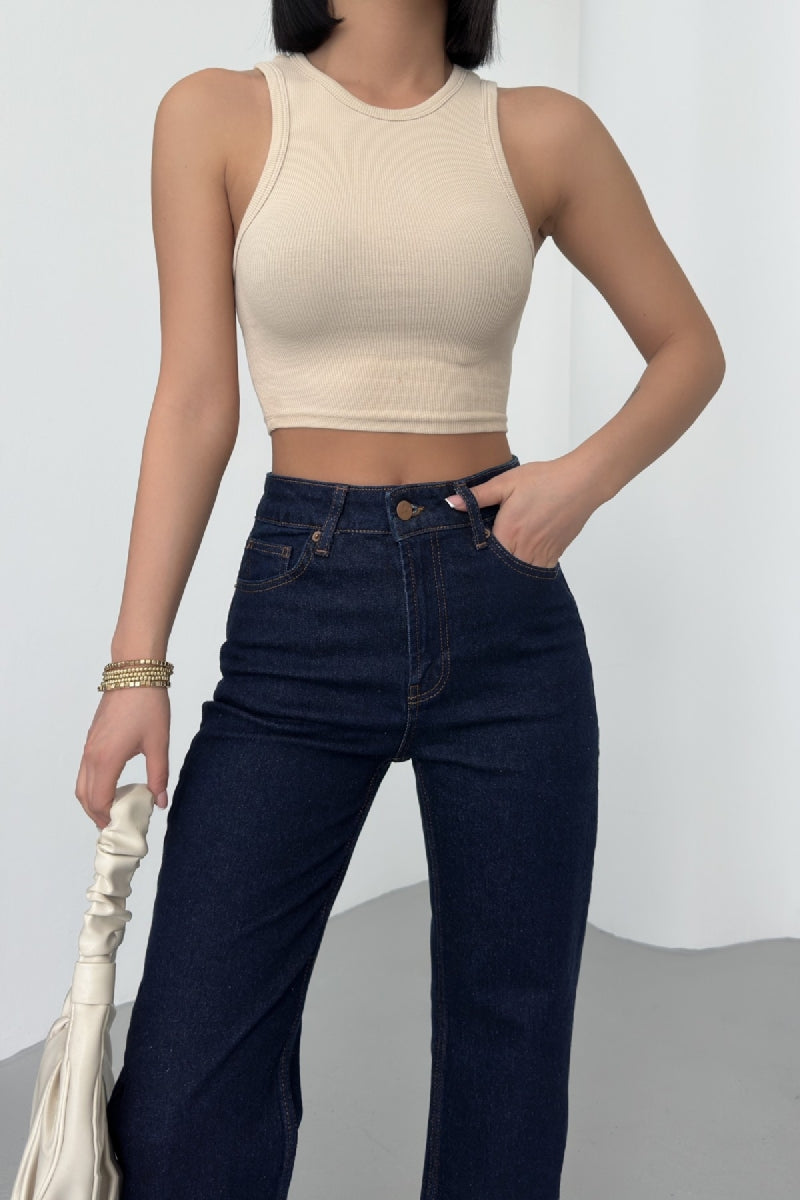 Yüksel Bel Straight Kot Pantolon - Slaplı Lacivert - (28-33) - 4