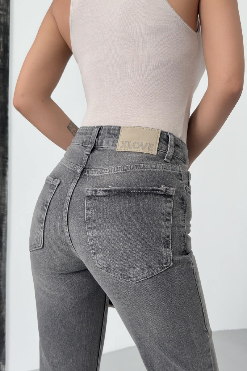 Yüksel Bel Straight Kot Pantolon - Koyu Gri Kot - (28-33) - 4