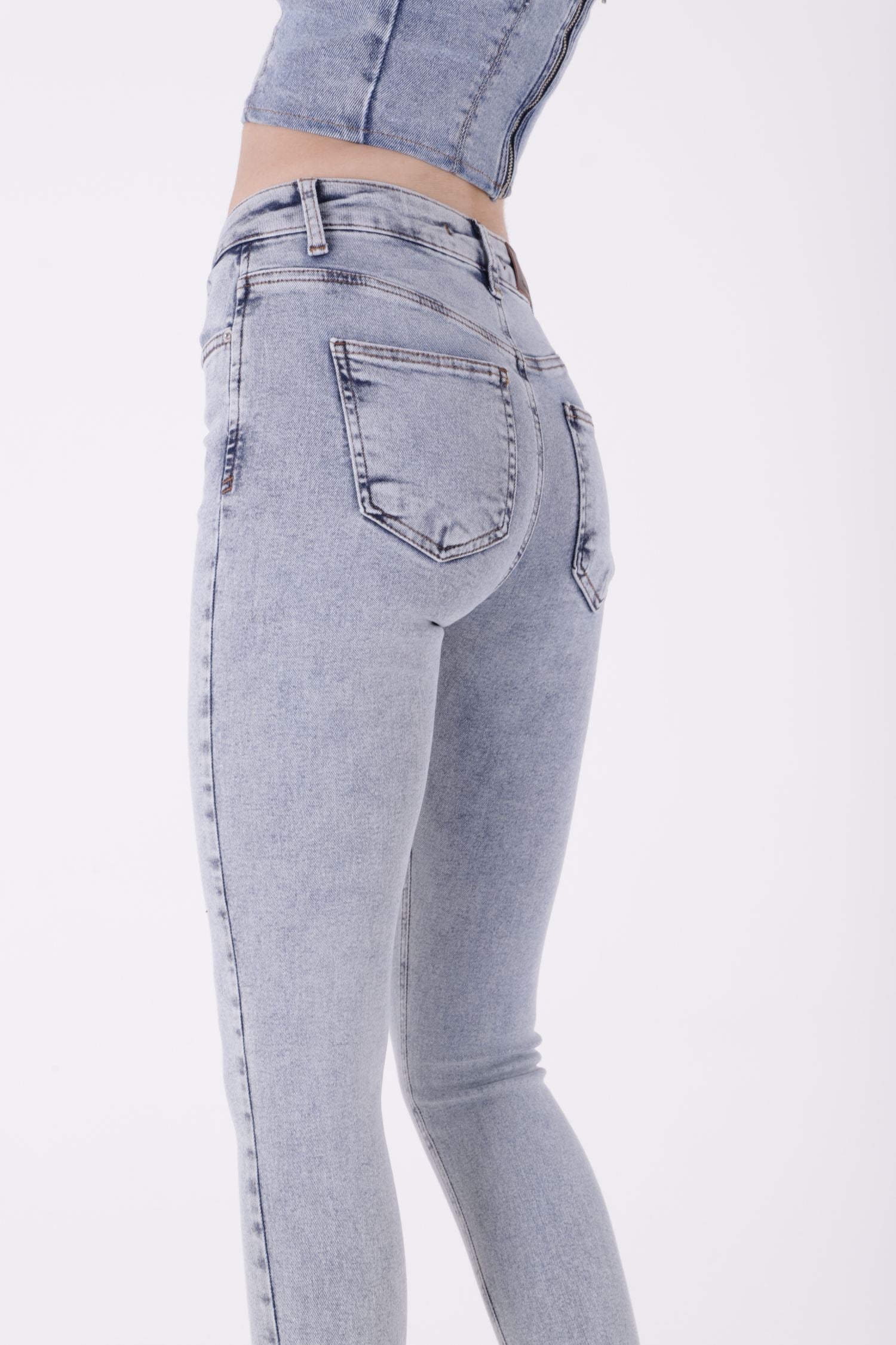 Paçası Taşlı Skinny Kot Pantolon - Kar Yıkama Açık Mavi - (28-33) - 5