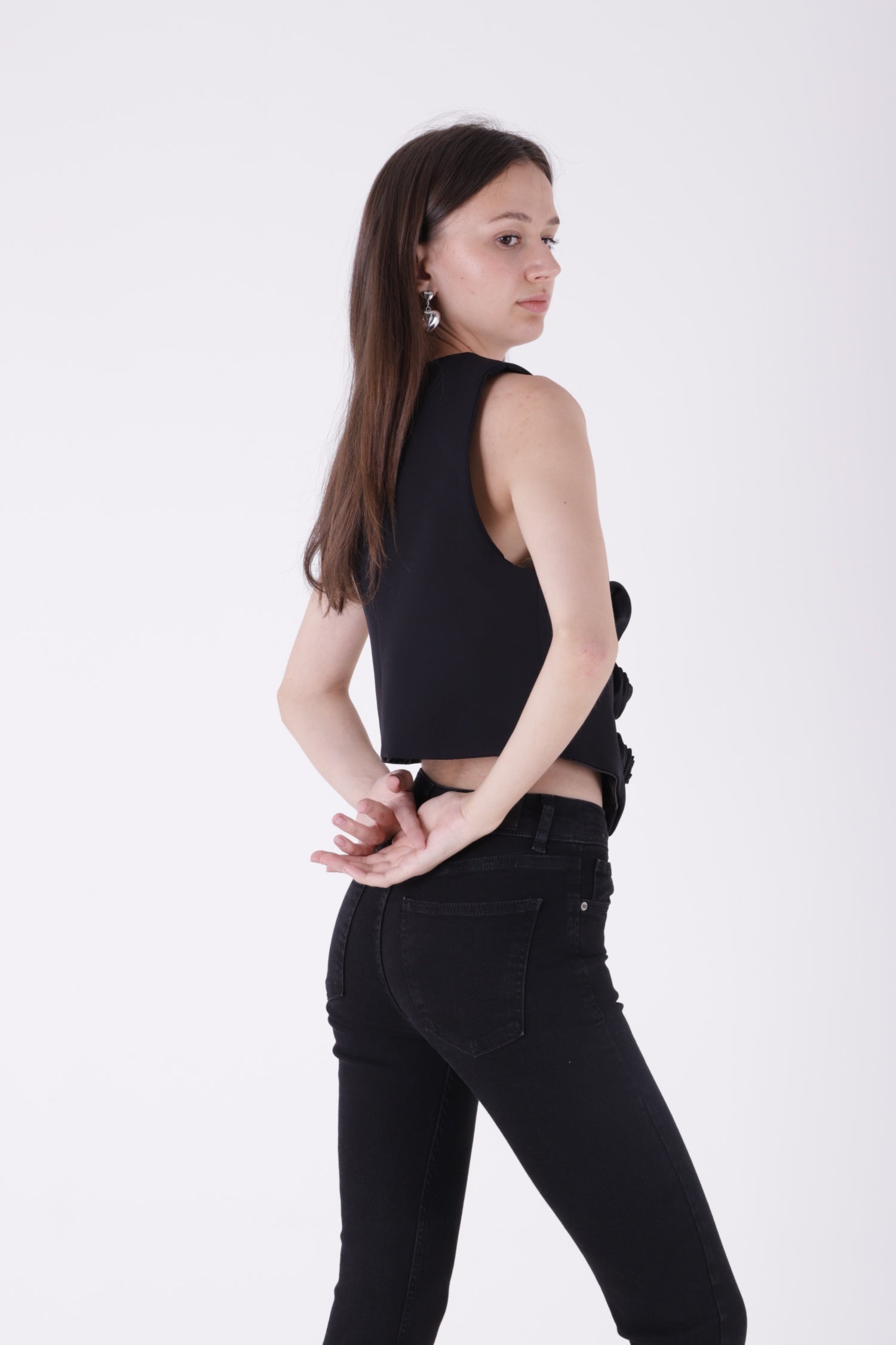 Paçası Taşlı Skinny Kot Pantolon - Düz Antrasit - (26-31) - 5