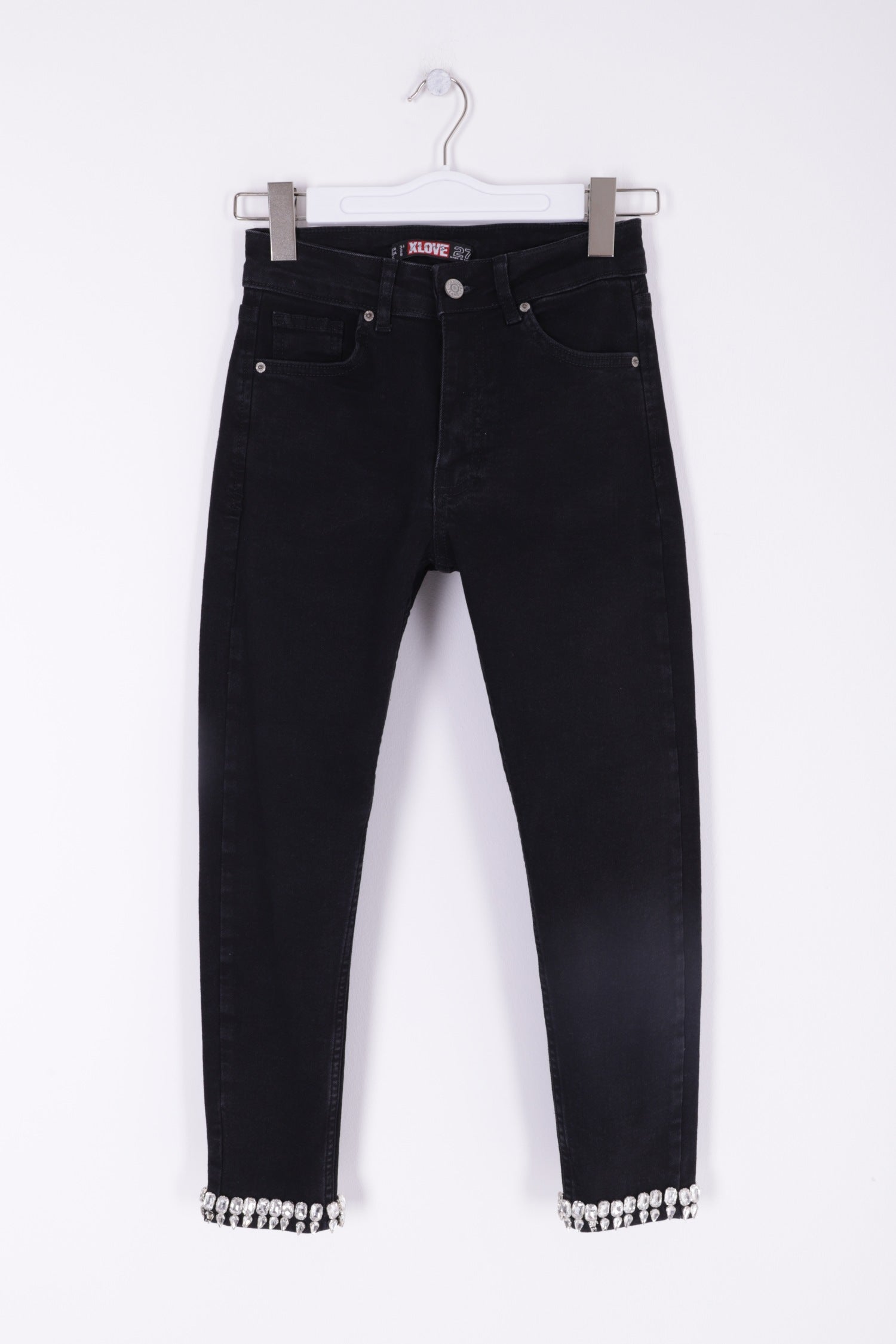 Paçası Taşlı Skinny Kot Pantolon - Düz Antrasit - (26-31) - 6