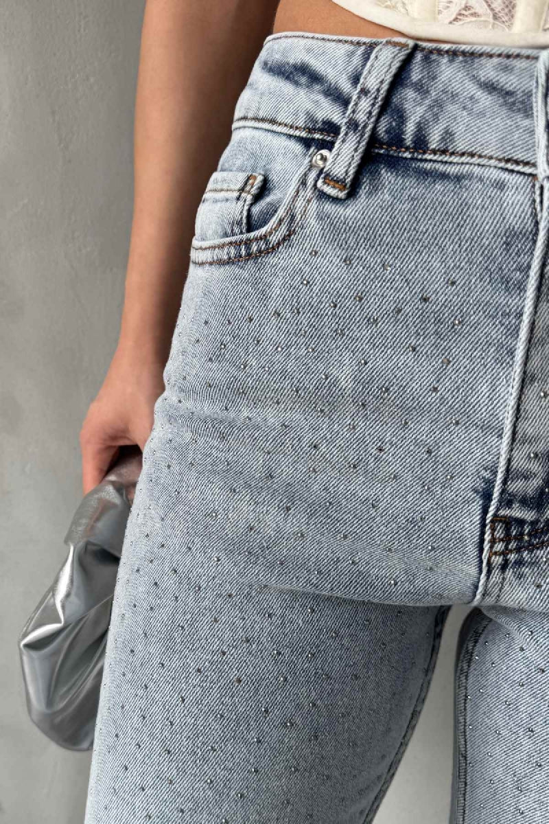 Serpme Yıldızlı Mom Fit Kot Pantolon - Kar Yıkama Açık Mavi - (26-31) - 6