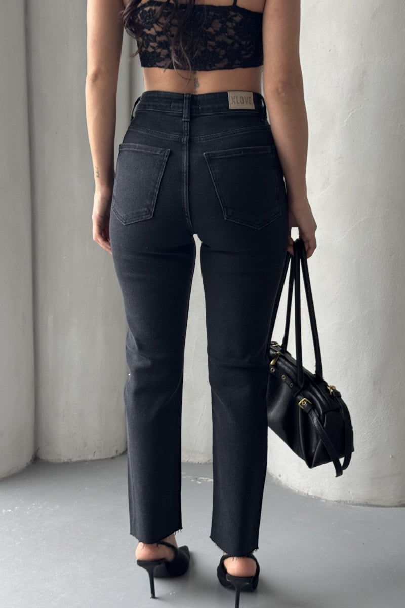 Serpme Yıldızlı Mom Fit Kot Pantolon - Düz Antrasit - (26-29) - 5
