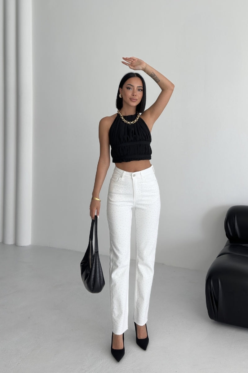 Serpme Yıldızlı Mom Fit Kot Pantolon - Beyaz - (26-31) - 6
