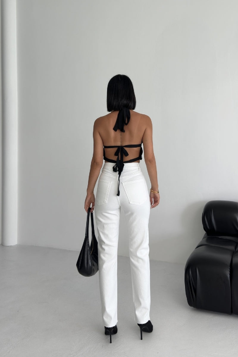 Serpme Yıldızlı Mom Fit Kot Pantolon - Beyaz - (28-33) - 4