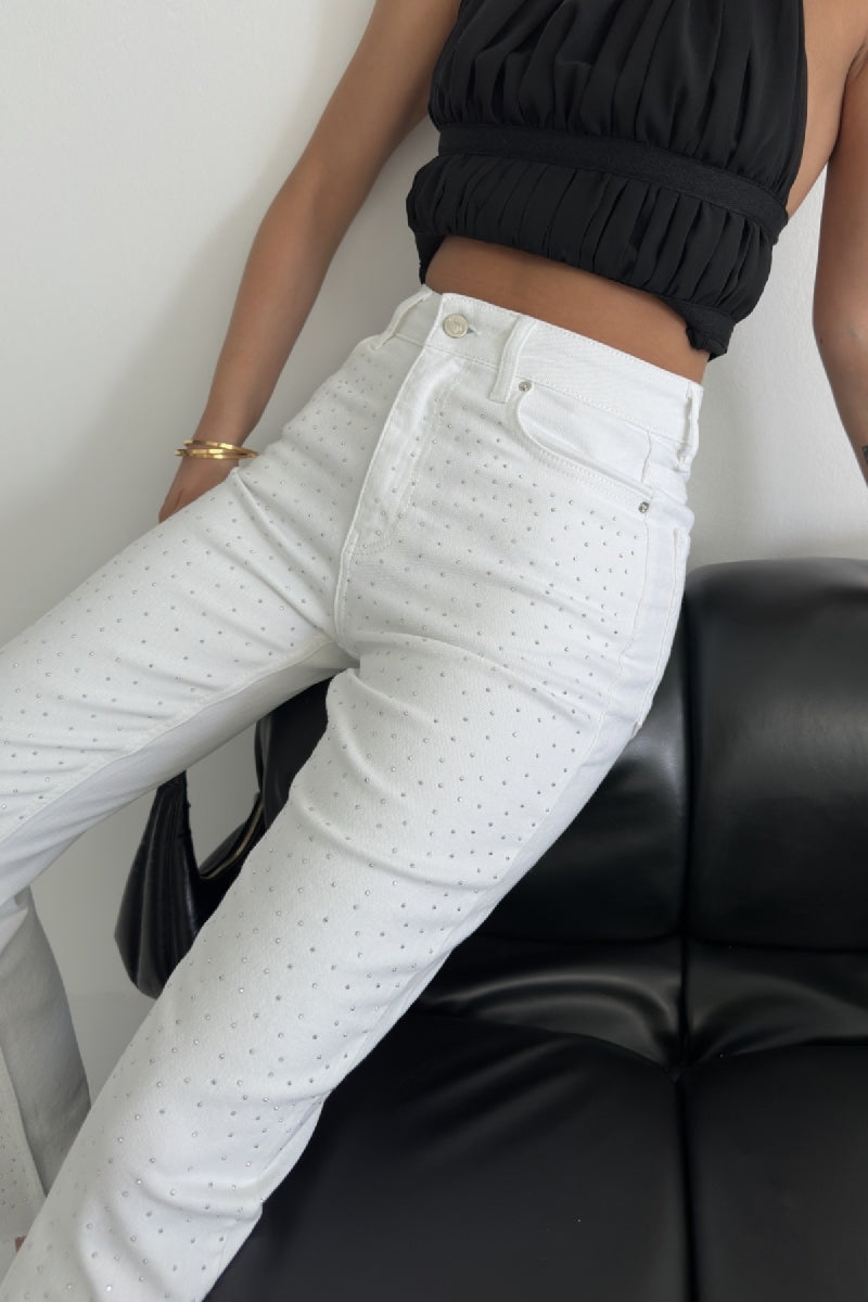 Serpme Yıldızlı Mom Fit Kot Pantolon - Beyaz - (28-33) - 5