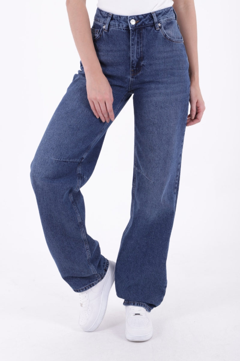 Dizi Pensli Baggy Kot Pantolon - Koyu Mavi Kot - (26-29-2) - 2