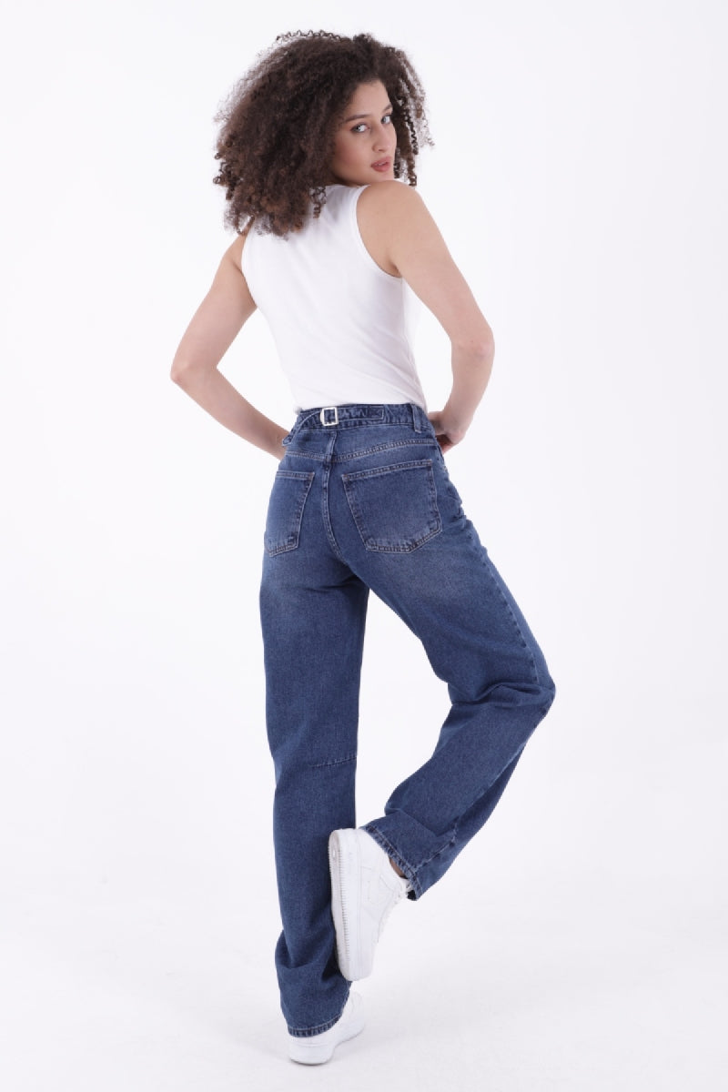 Dizi Pensli Baggy Kot Pantolon - Koyu Mavi Kot - (26-29-2) - 3