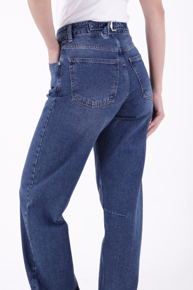 Dizi Pensli Baggy Kot Pantolon - Koyu Mavi Kot - (26-29-2) - 5