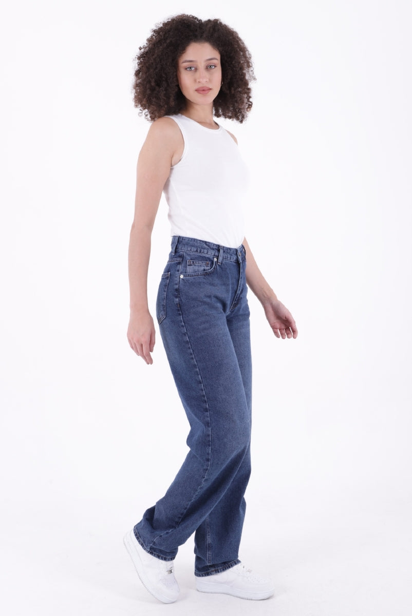 Dizi Pensli Baggy Kot Pantolon - Koyu Mavi Kot - (26-29) - 4