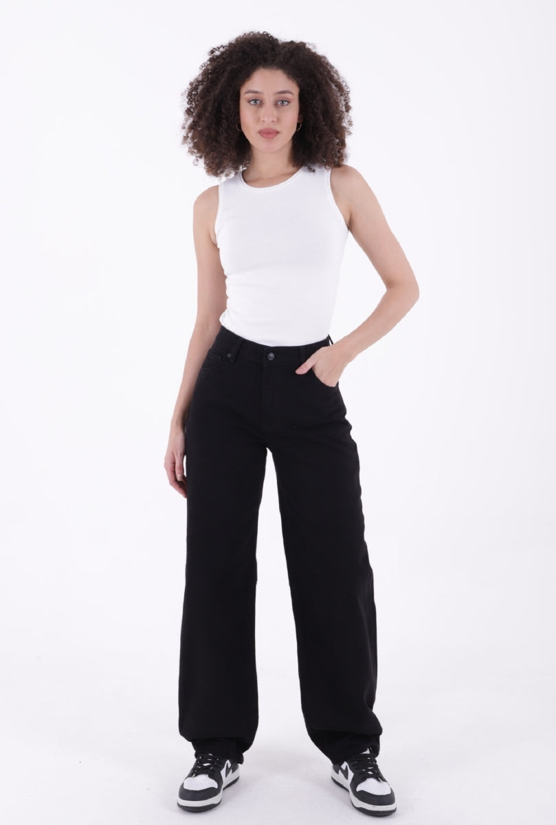 Dizi Pensli Baggy Kot Pantolon Siyah